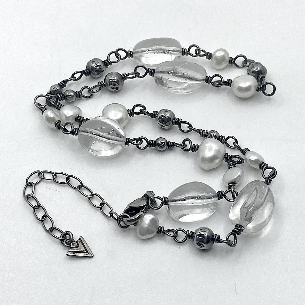 Silpada Pearl & Rock Crystal Necklace Retired #N1602 / 15” + 2” Extender Chain